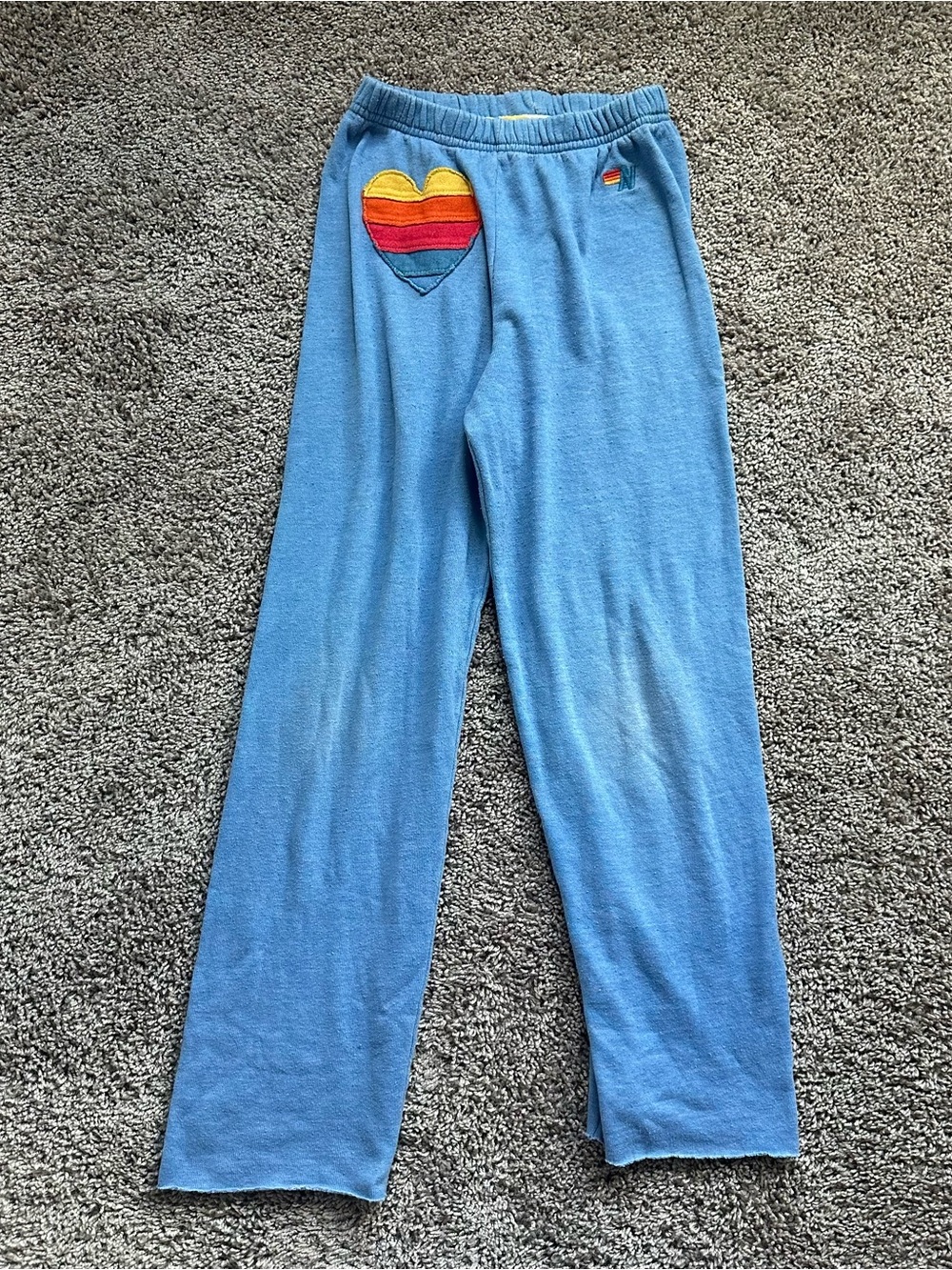 Aviator Nation Light Blue Joggers with Rainbow Heart Patch